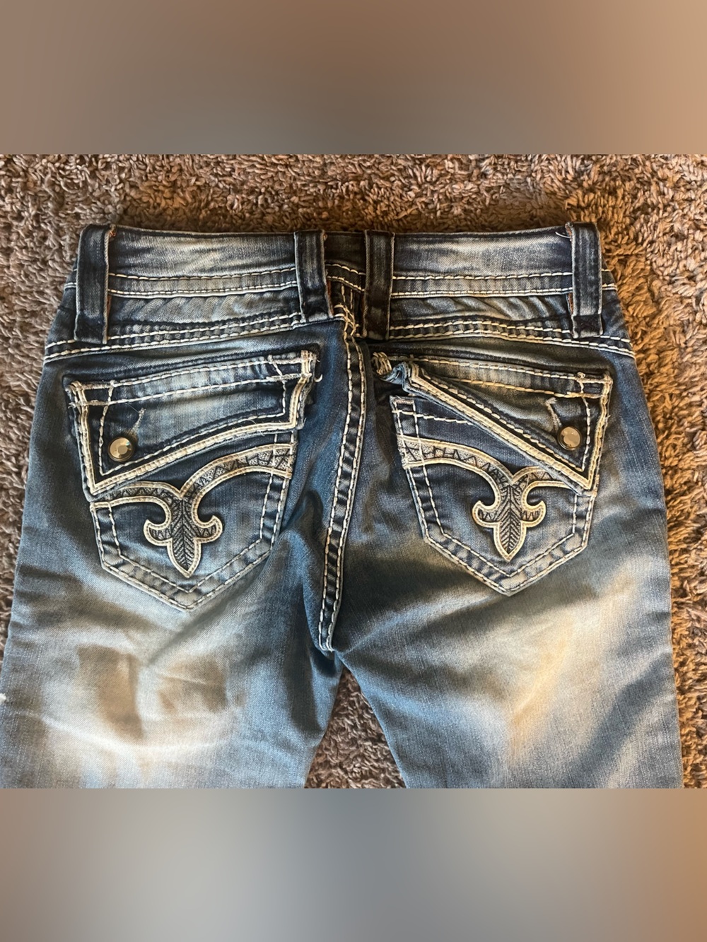 Rock Revival Johanna 26 Women's Boot distressed Blue Flare Denim Jeans